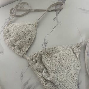 Shade & Shore Cream Crochet Bikini Top